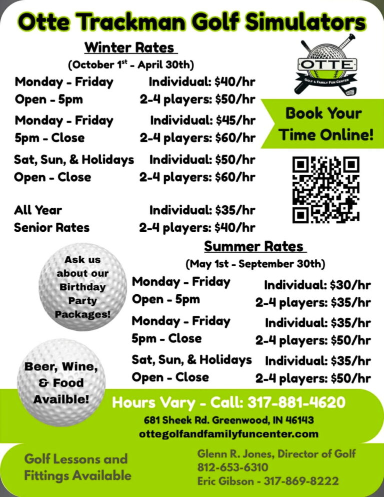 TrackMan golf simulator at Otte’s Golf and Family Fun Center in Greenwood Indiana for indoor golf practice and virtual courses